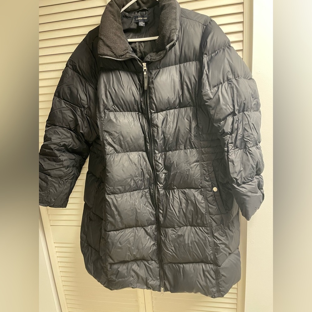 Womens Land’s End Black Puffer Goose Down Blend Winter Jacket Size 2X 20W-22W